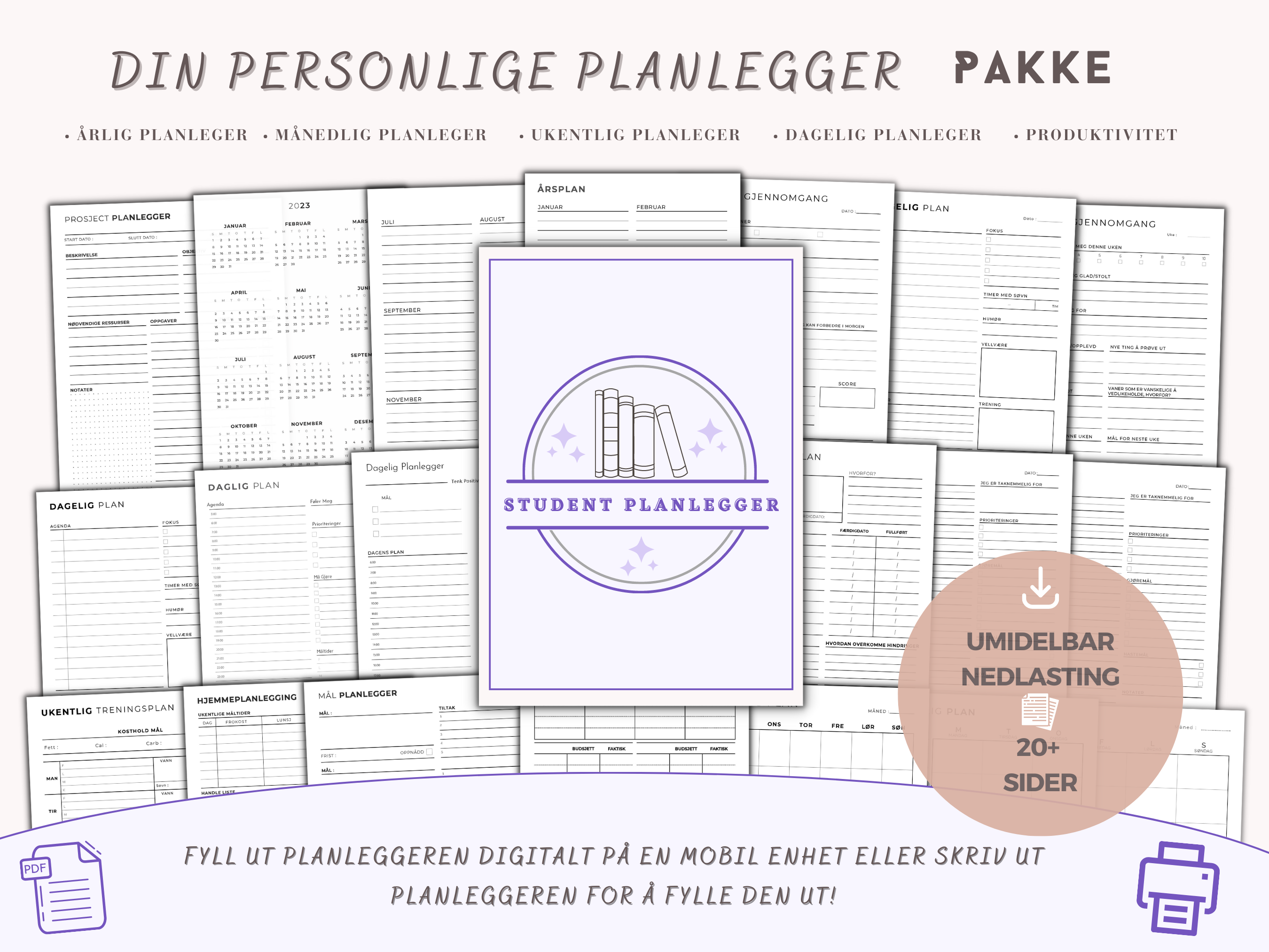 Studentplanlegger produkter — 25 fyllbare PDF-planleggere