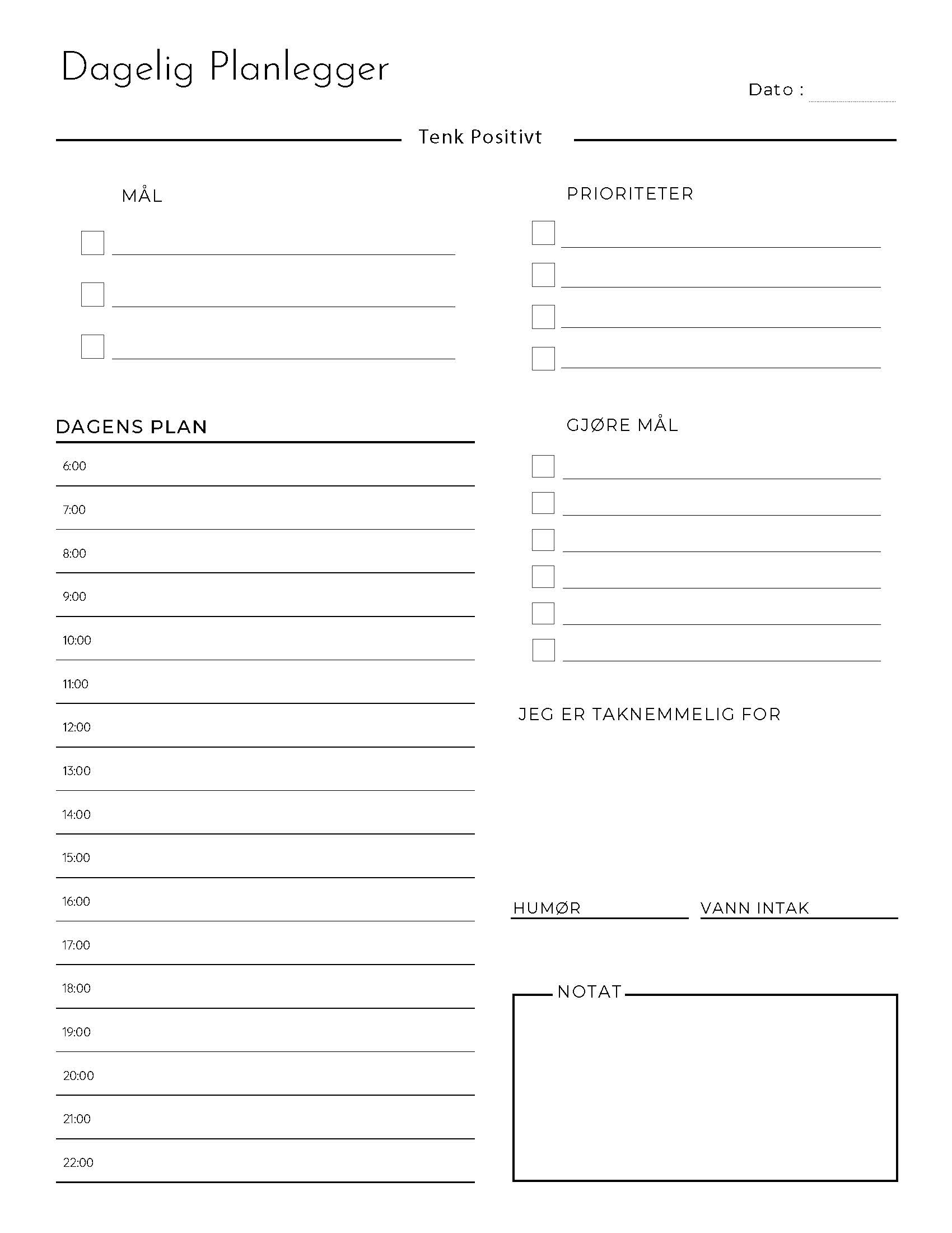 Daglig Produktivitetsplan