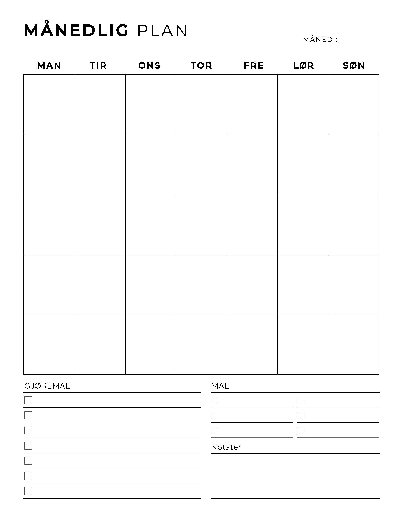 Månedlig Planlegger