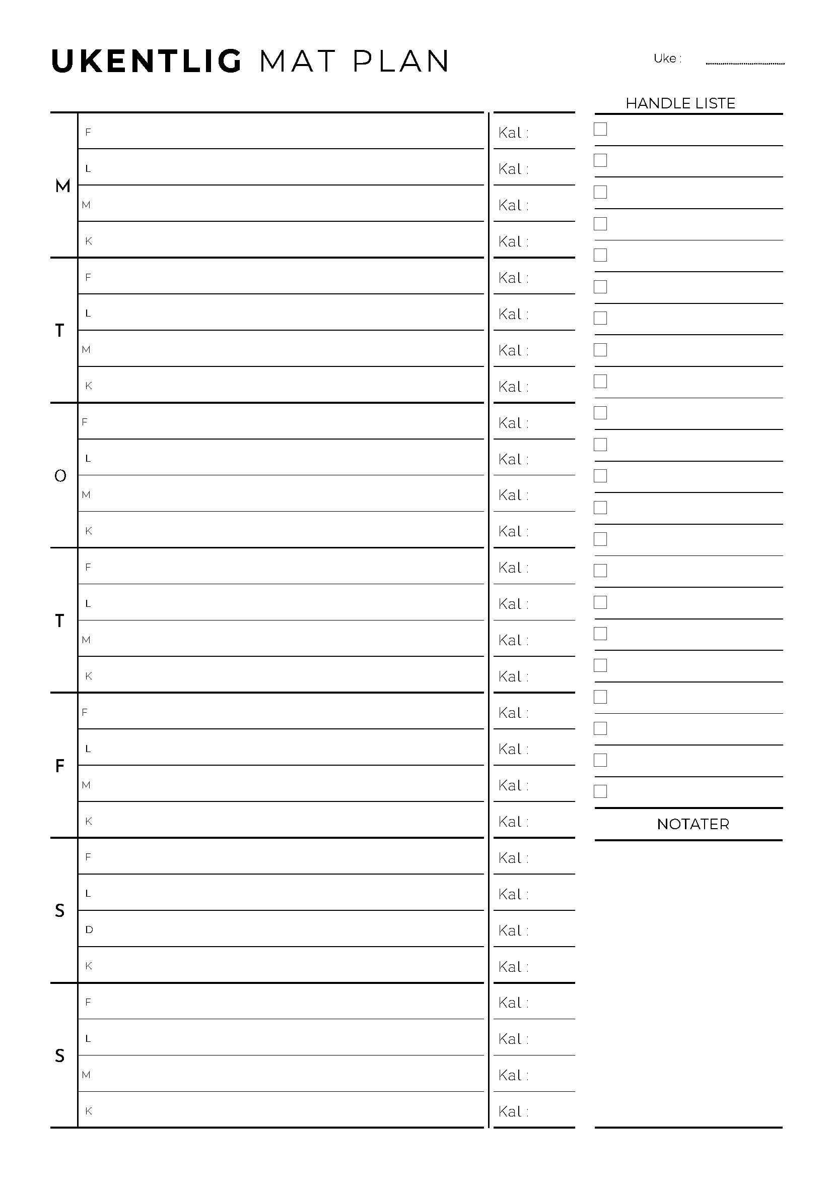 Ukentlig Matplan